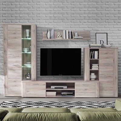 Mueble modular sencillo para salón,en color blanco roto y gris